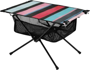 Camping Table Lightweight Portable Folding Table with Mesh Storage Net Stripes Colour Black Pink Ideal for Camping Hiking Beach Picnic Travel Backyard