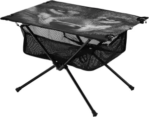 Camping Table Lightweight Portable Folding Table with Mesh Storage Net Wolf Head Face Ideal for Camping Hiking Beach Picnic Travel Backyard
