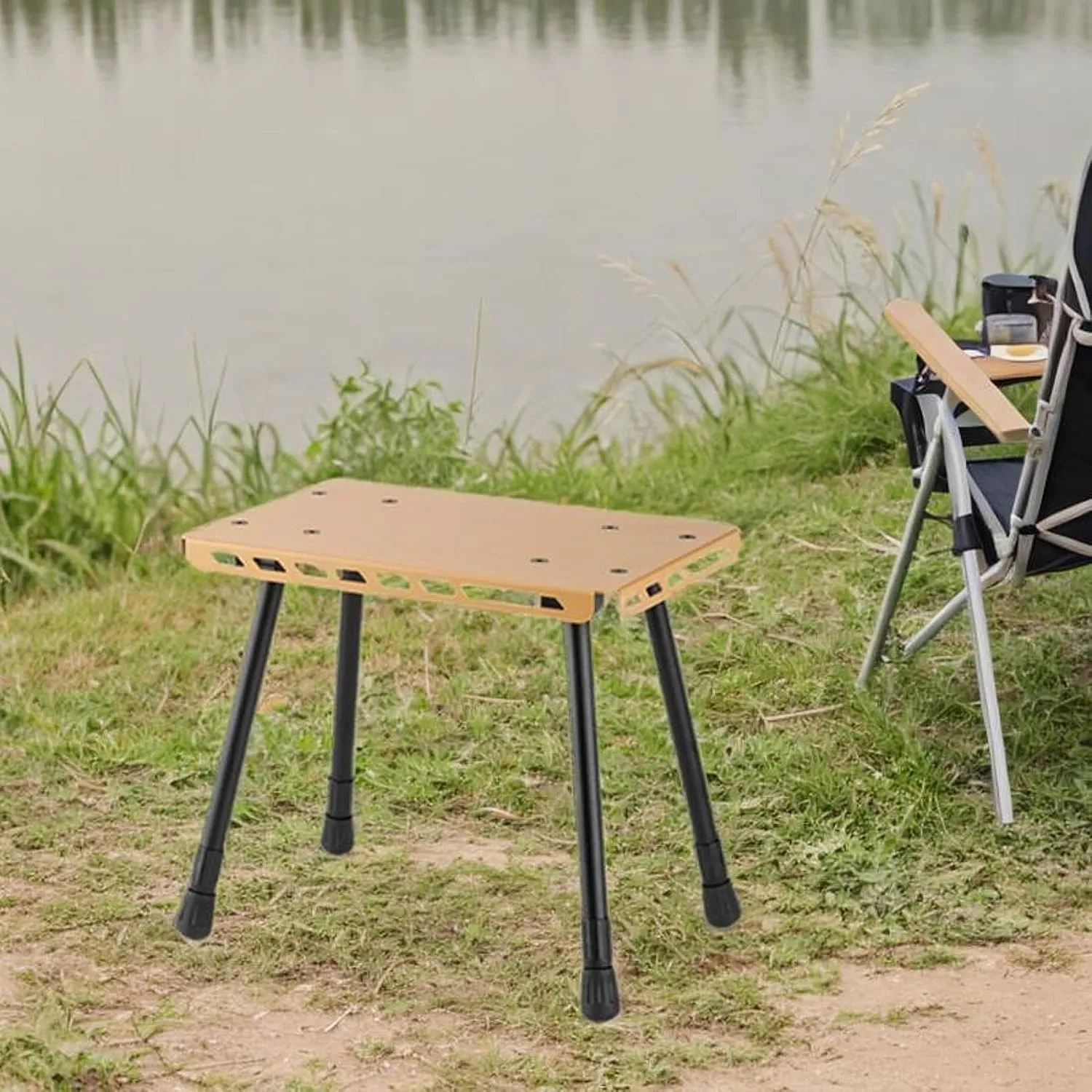 Camping Table Picnic Table Ultralight Compact Mini Small Chair Portable Stool for Patio, Fishing, Garden, Backpacking, BBQ, Khaki