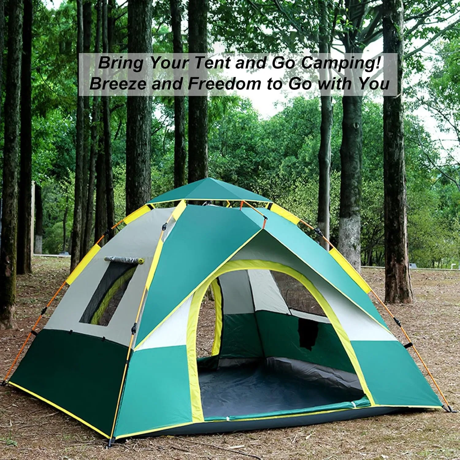 Camping Tent 2-3/3-4 Person Outdoor Dome Tent Automatic Instant Pop Up Tent Beach Camping Folding Tent with Carry Bag Blocks Wind & Rain 2 Doors 2 Windows