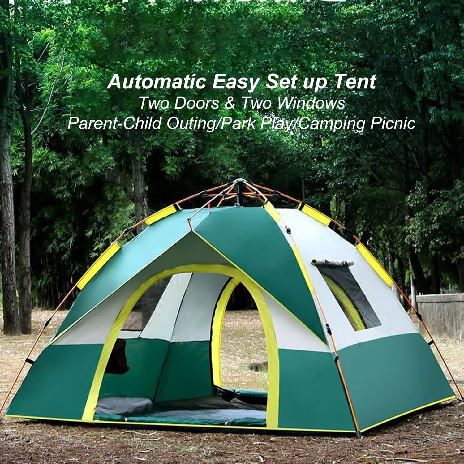 Camping Tent 2-3/3-4 Person Outdoor Dome Tent Automatic Instant Pop Up Tent Beach Camping Folding Tent with Carry Bag Blocks Wind & Rain 2 Doors 2 Windows