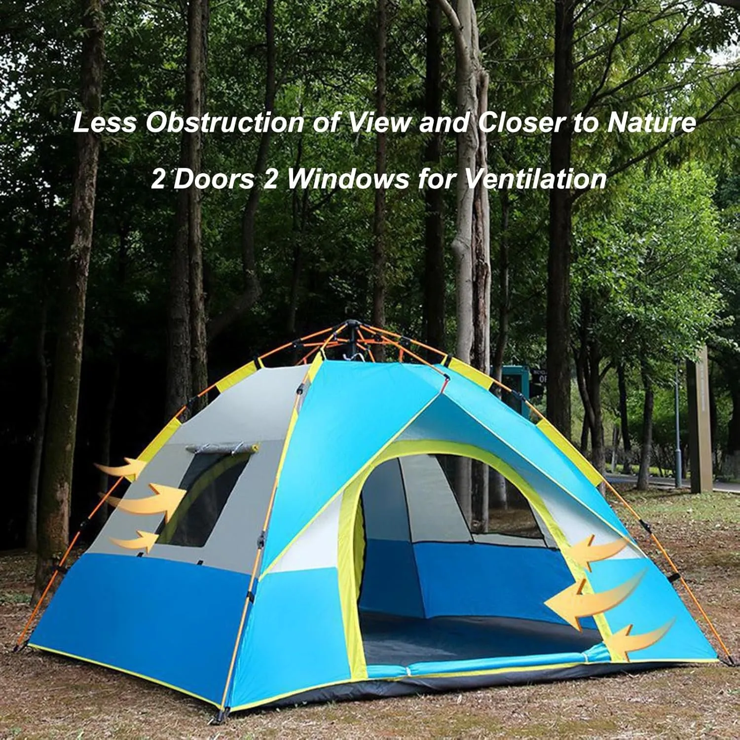 Camping Tent 2-3/3-4 Person Outdoor Dome Tent Automatic Instant Pop Up Tent Beach Camping Folding Tent with Carry Bag Blocks Wind & Rain 2 Doors 2 Windows