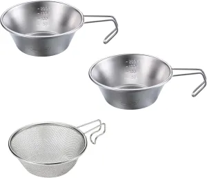 CAMPINGMOON 2pcs Set Stainless Steel Camping Sierra Cup 310ml with 1pc Colander S-220-2P/S-213