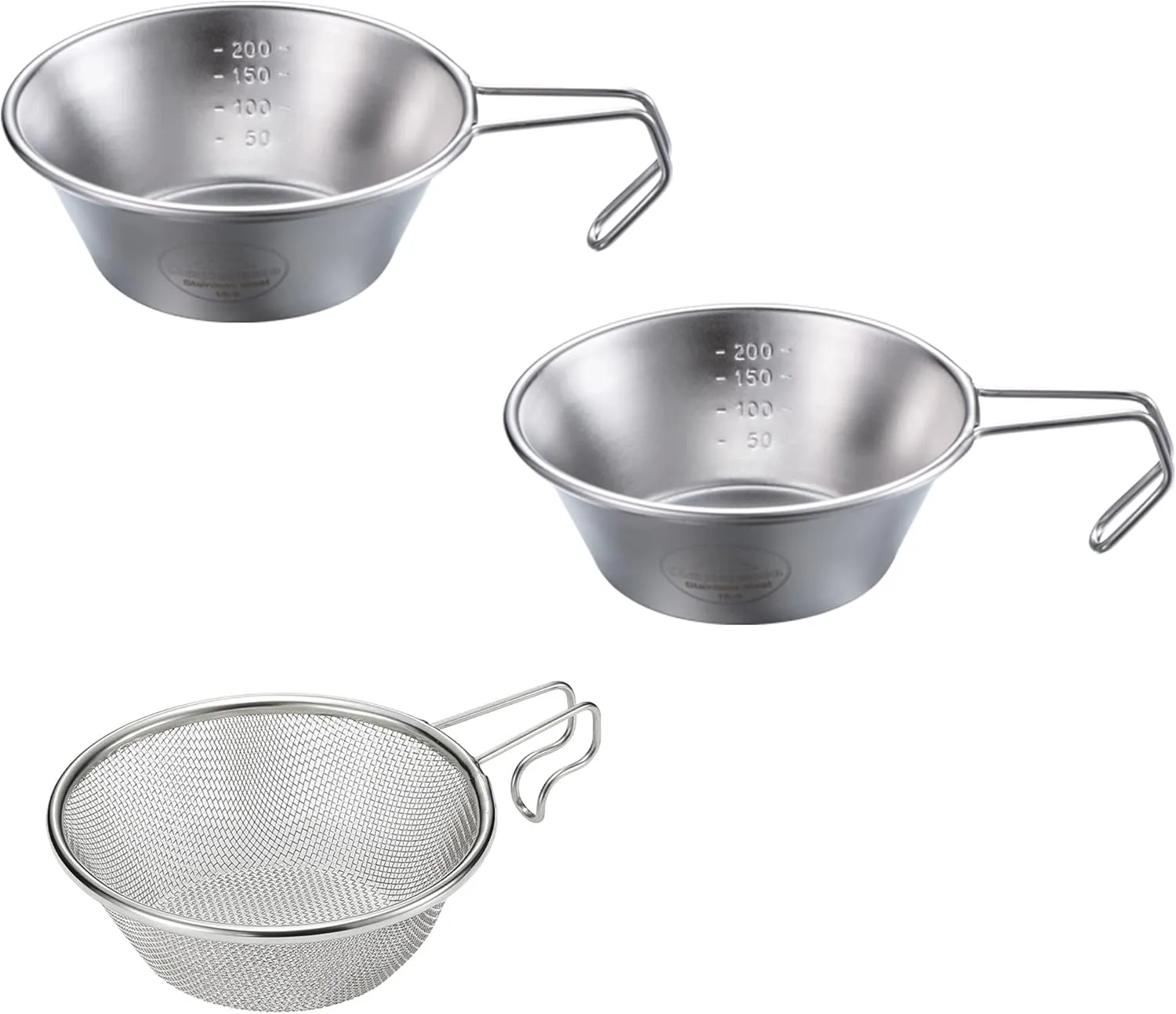 CAMPINGMOON 2pcs Set Stainless Steel Camping Sierra Cup 310ml with 1pc Colander S-220-2P/S-213
