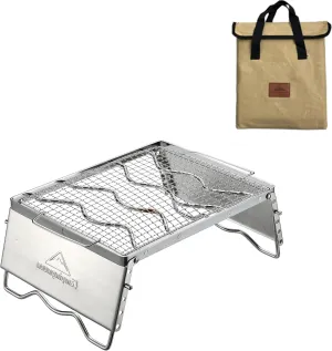 CAMPINGMOON Folding Campfire Grill Grate Open Fire Cooking Camping Portable 304 Stainless Steel with Cooking Grid, Windscreen Legs and Carrying Bag MS -1018-SW