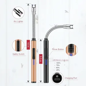 Candle Lighter 2 Pack USB Rechargeable Safety Arc Windproof Long Lighter for Candle Aromatherapy Camping Grill Family Home Use(Black&Rose Gold)