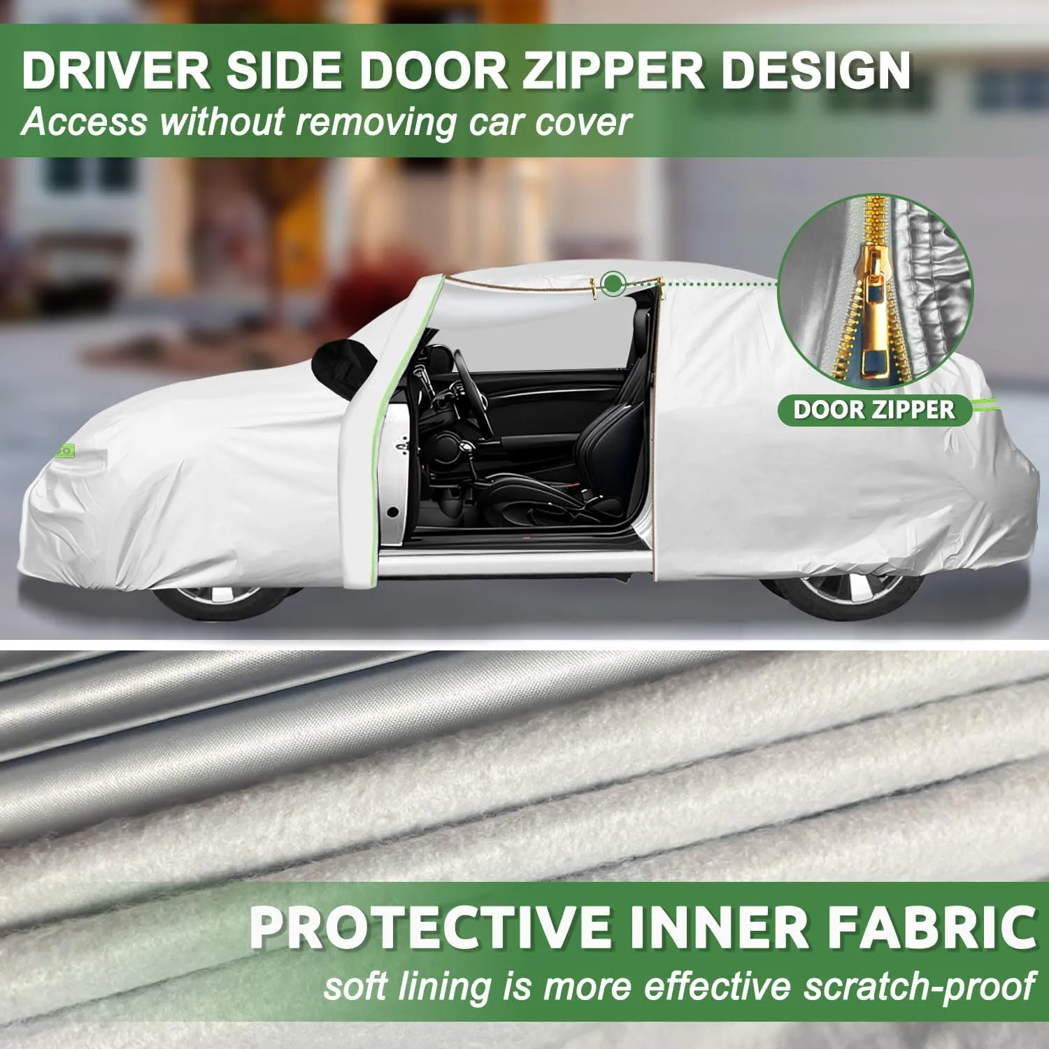 Car Cover for 1998-2024 Volkswagen New Beetle 2 Door,Full Exterior Car Cover for Automobiles All Weather Waterproof Heavy Duty,Zipper/Cotton Design Sun Winter UV Proof Custom fit【210T Taffeta】- Silver