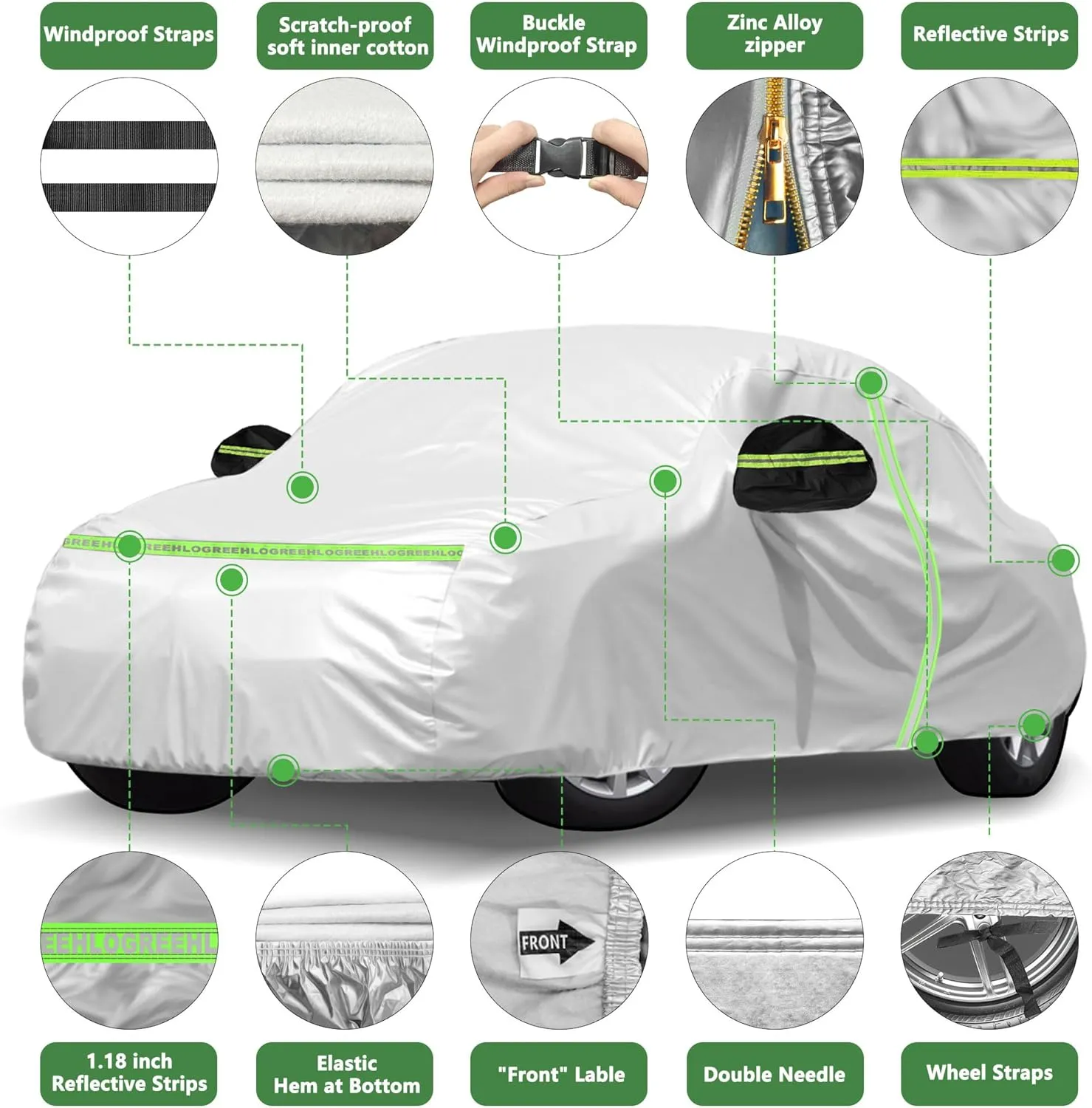 Car Cover for 1998-2024 Volkswagen New Beetle 2 Door,Full Exterior Car Cover for Automobiles All Weather Waterproof Heavy Duty,Zipper/Cotton Design Sun Winter UV Proof Custom fit【210T Taffeta】- Silver