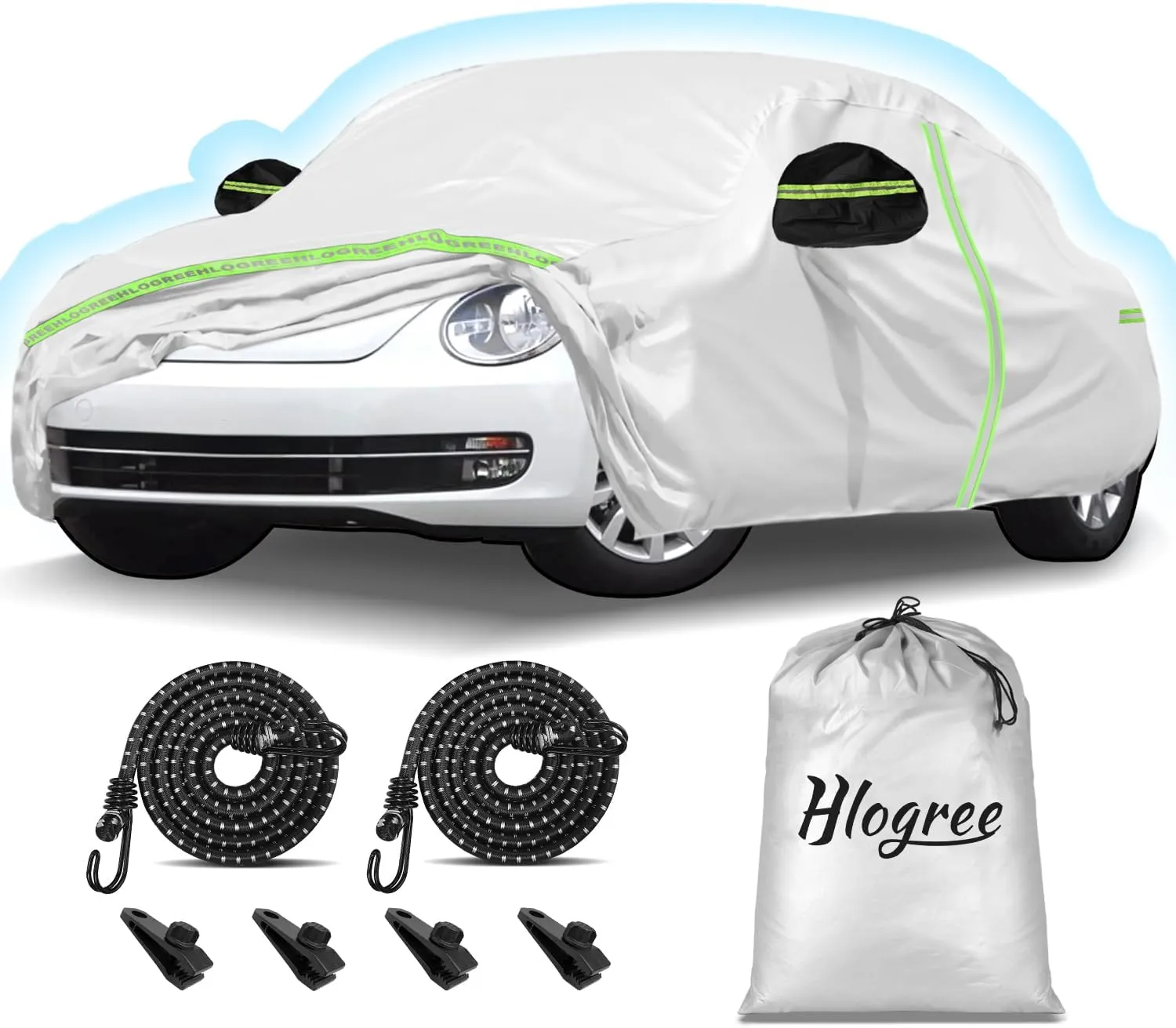 Car Cover for 1998-2024 Volkswagen New Beetle 2 Door,Full Exterior Car Cover for Automobiles All Weather Waterproof Heavy Duty,Zipper/Cotton Design Sun Winter UV Proof Custom fit【210T Taffeta】- Silver