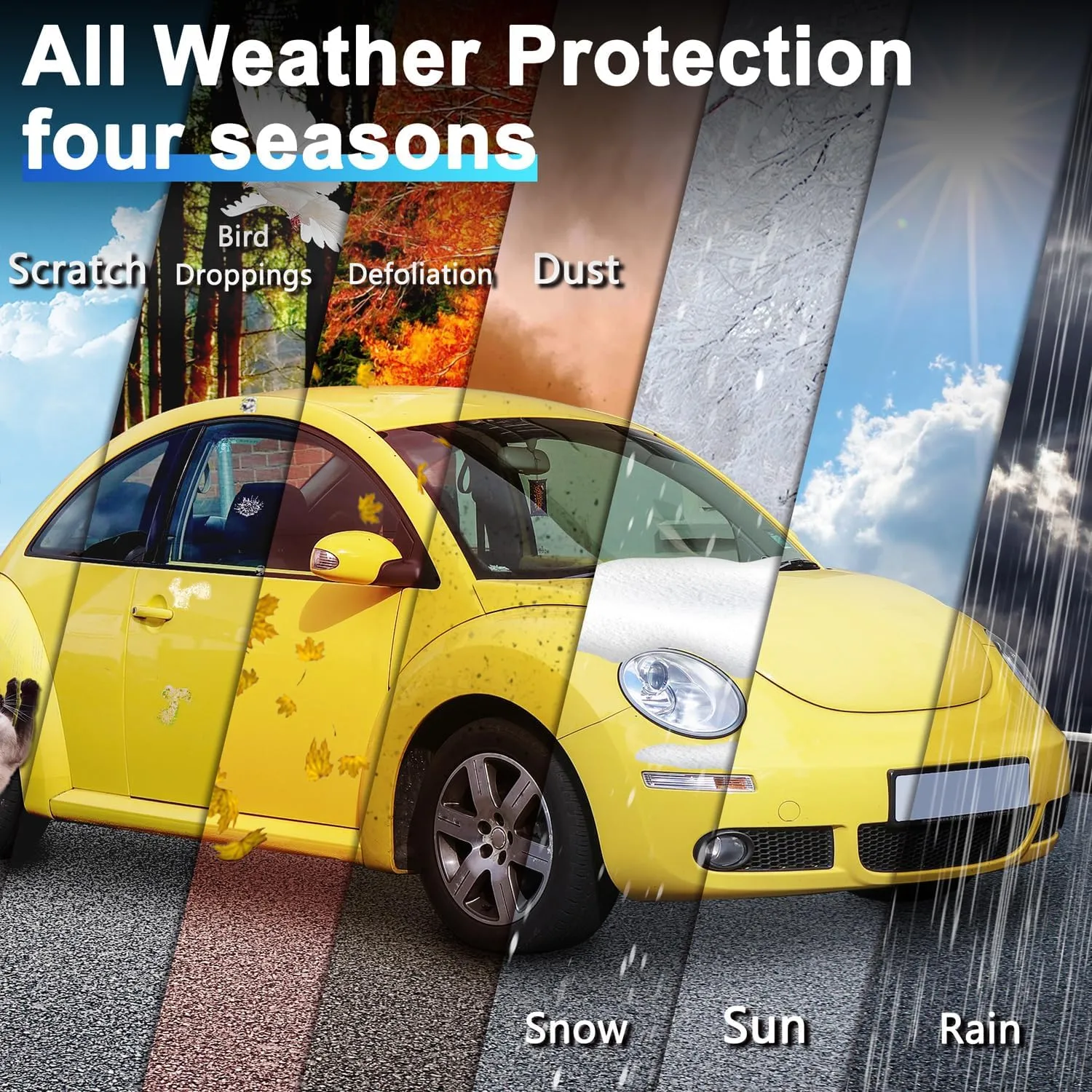 Car Cover for 1998-2024 Volkswagen New Beetle 2 Door,Full Exterior Car Cover for Automobiles All Weather Waterproof Heavy Duty,Zipper/Cotton Design Sun Winter UV Proof Custom fit【210T Taffeta】- Silver