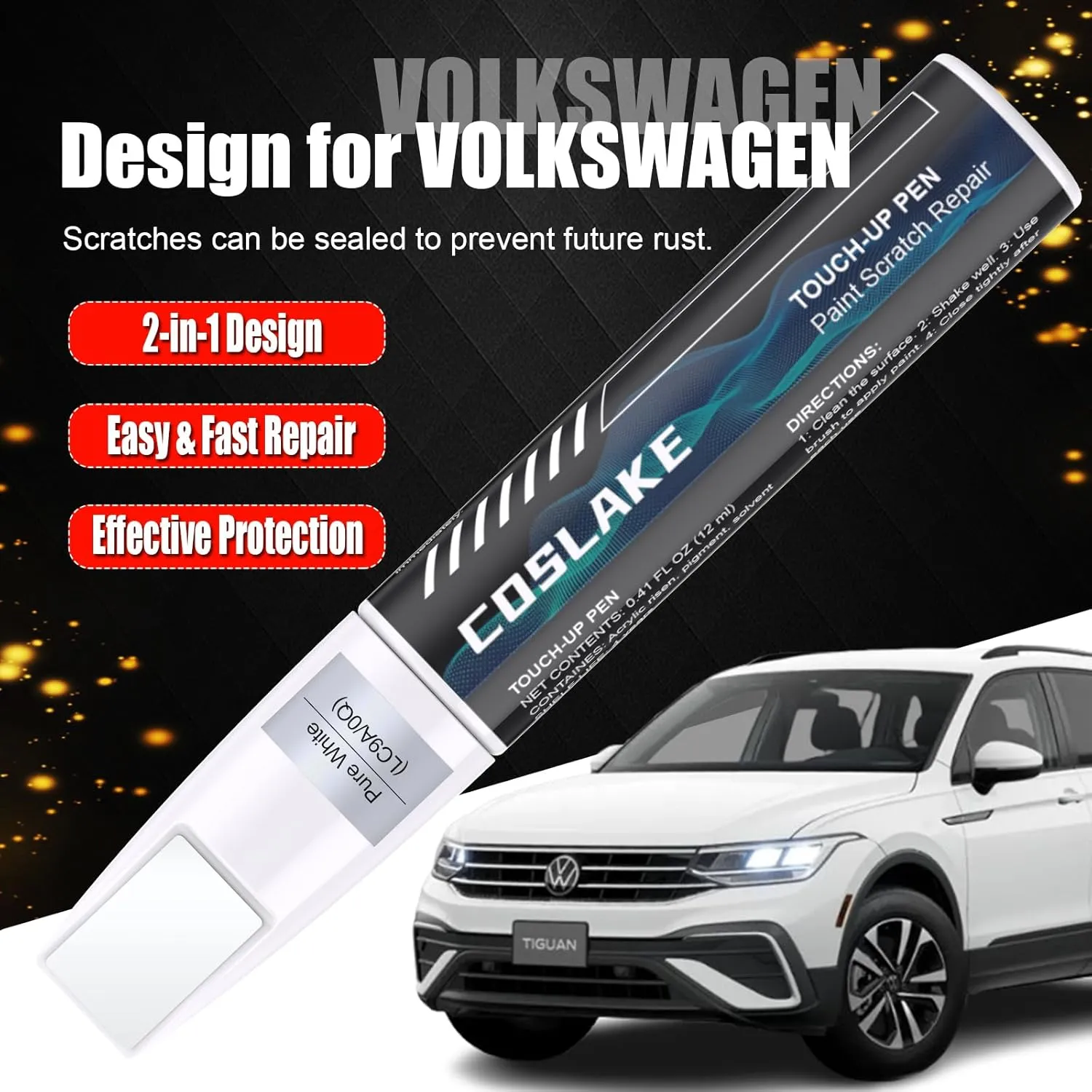 Car Touch Up Paint(Atlantic Blue Metallic(LC5B/H7)) for Volkswagen, Car Paint Scratch Repair Kit, Quick & Easy Solution to Repair, 2 in 1 Scratch Remover Pen with 2PCS Disposable Micro Applicators