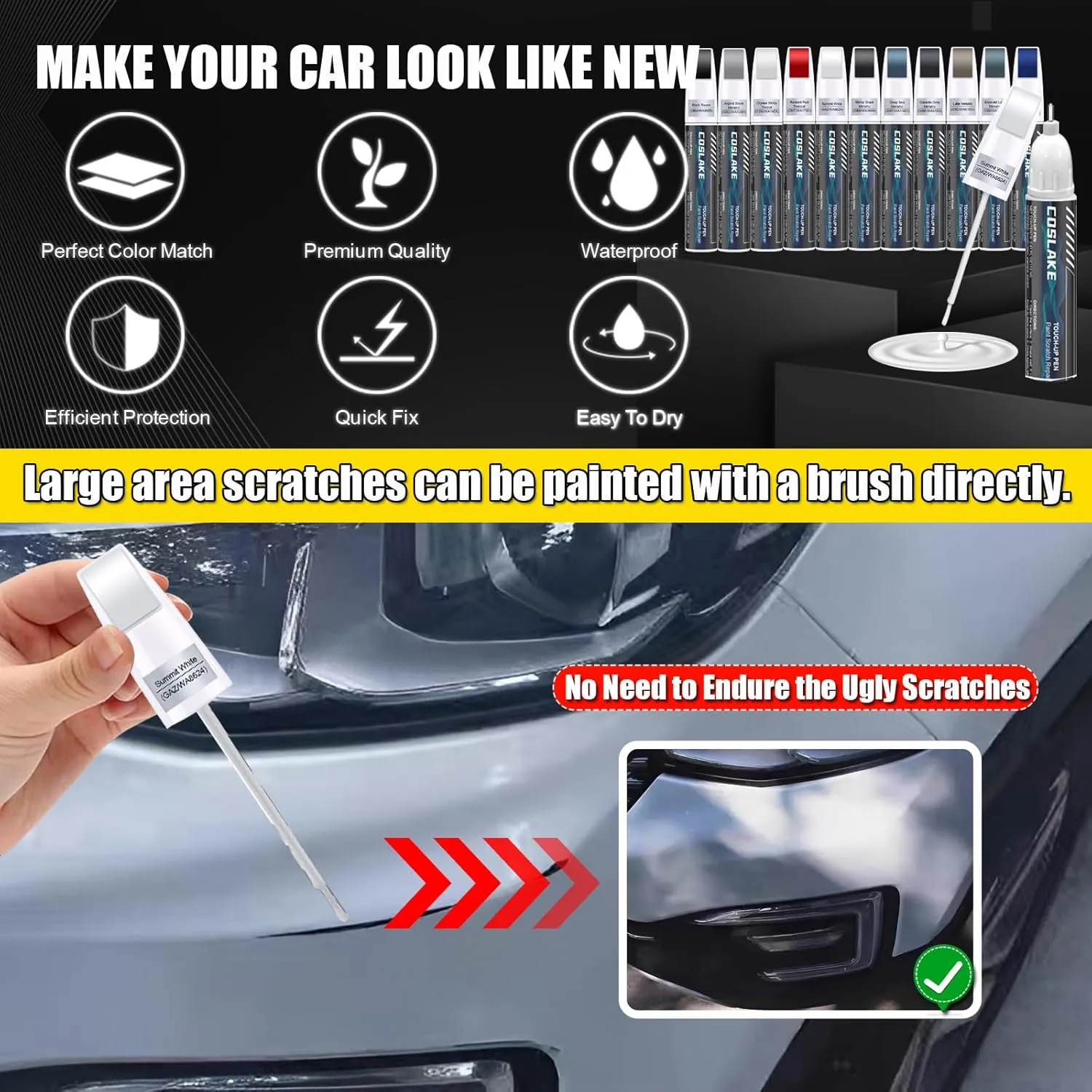 Car Touch Up Paint(Black Raven(GBA/WA8555)) for Cadillac, Car Paint Scratch Repair Kit, Quick & Easy Solution to Repair, 2 in 1 Scratch Remover Pen with 2PCS Disposable Micro Applicators