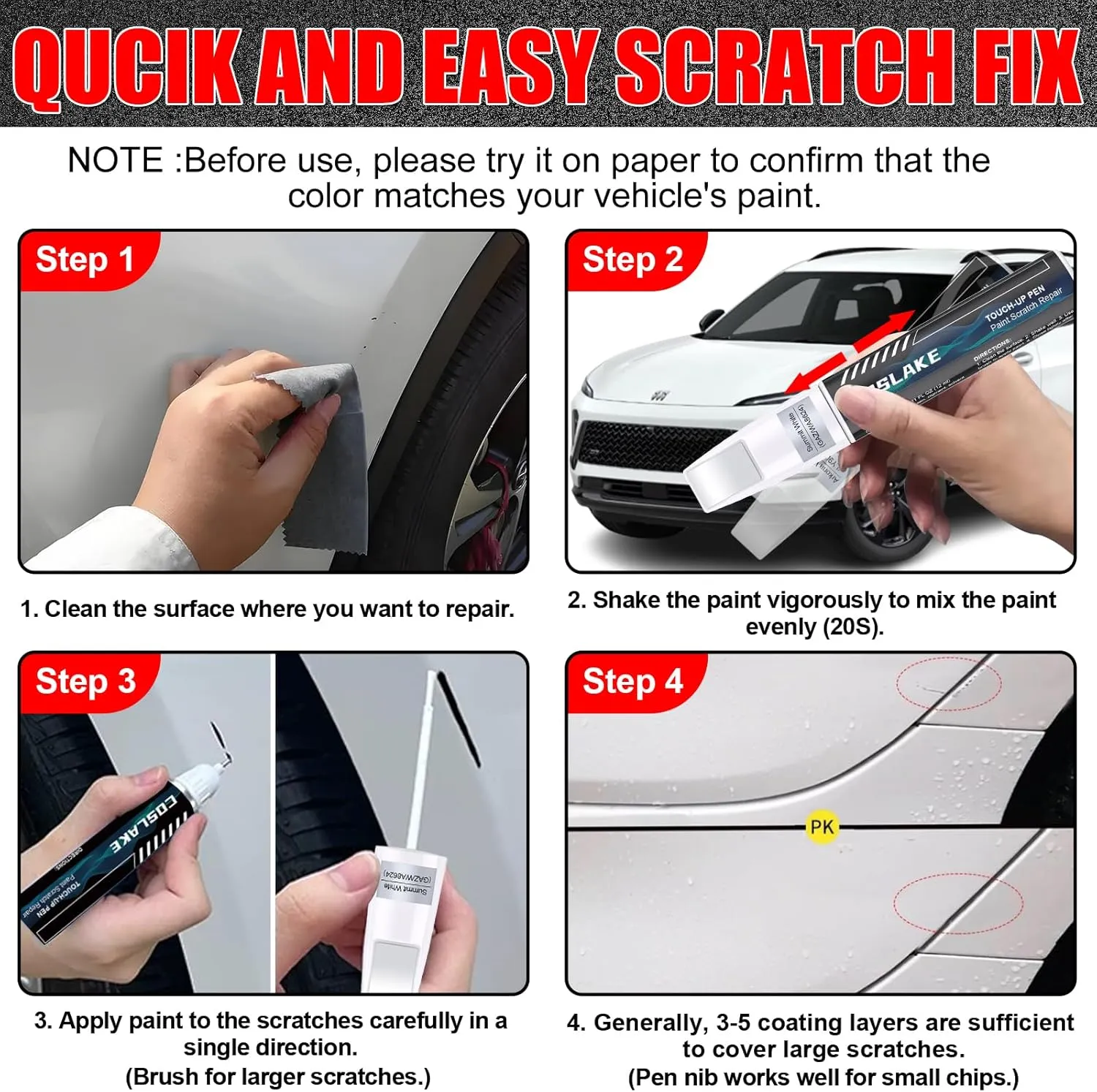 Car Touch Up Paint(Cinnabar Metallic(GFM/WA294F)) for Buick, Car Paint Scratch Repair Kit, Quick & Easy Solution to Repair, 2 in 1 Scratch Remover Pen with 2PCS Disposable Micro Applicators