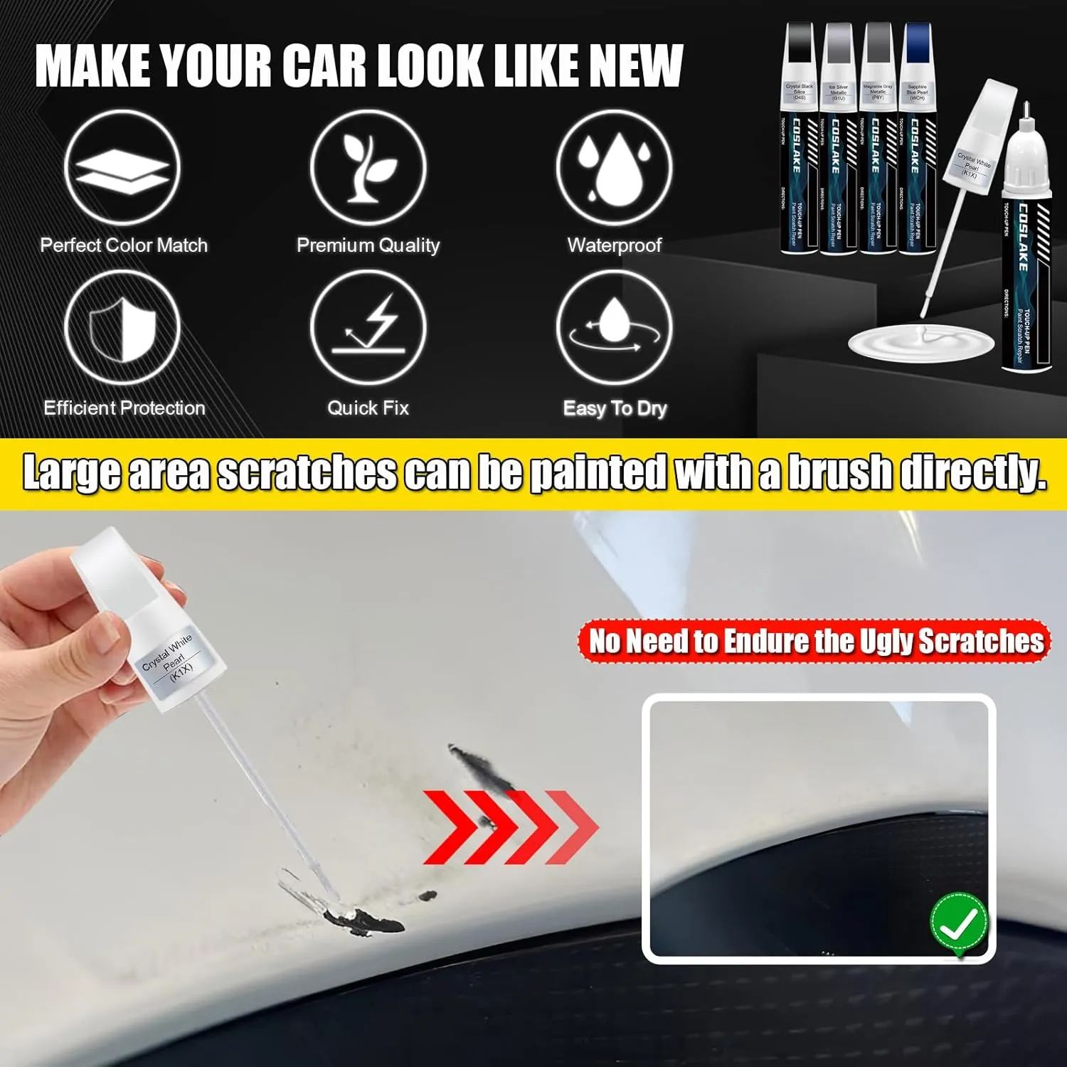 Car Touch Up Paint(Crystal White Pearl(K1X)) for SUBARU, Car Paint Scratch Repair Kit, Quick & Easy Solution to Repair, 2 in 1 Scratch Remover Pen with Color-Matched