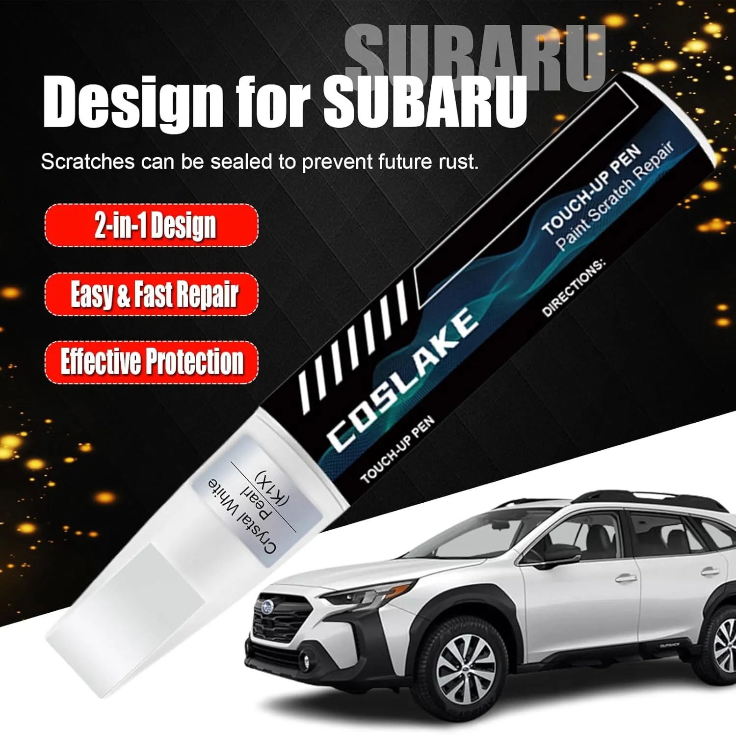 Car Touch Up Paint(Crystal White Pearl(K1X)) for SUBARU, Car Paint Scratch Repair Kit, Quick & Easy Solution to Repair, 2 in 1 Scratch Remover Pen with Color-Matched
