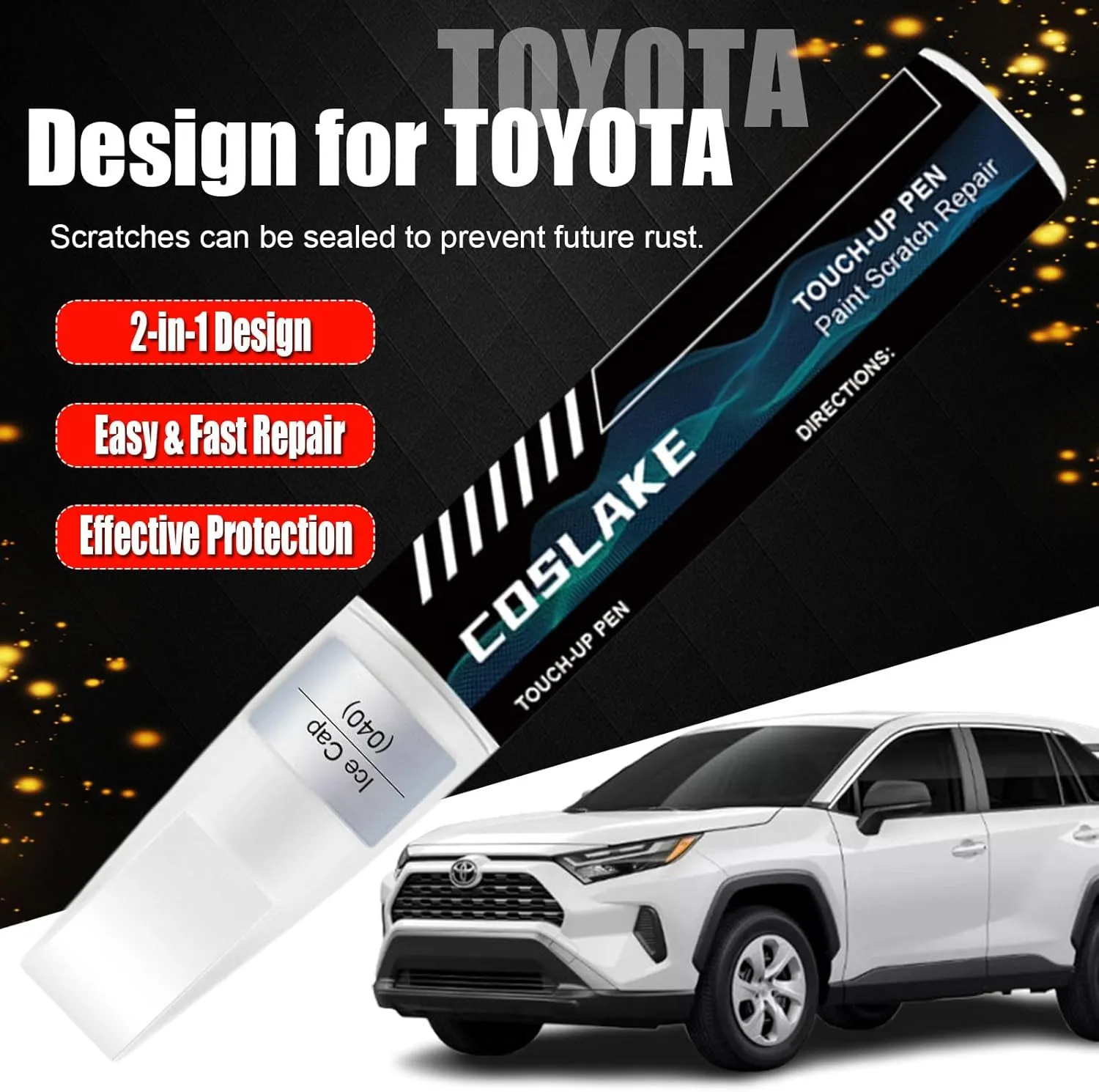 Car Touch Up Paint(Ice Cap/Super White(040(Include 2UE/2MQ))) for Toyota, Car Paint Scratch Repair Kit, Quick & Easy Solution to Repair, 2 in 1 Scratch Remover Pen with Color-Matched