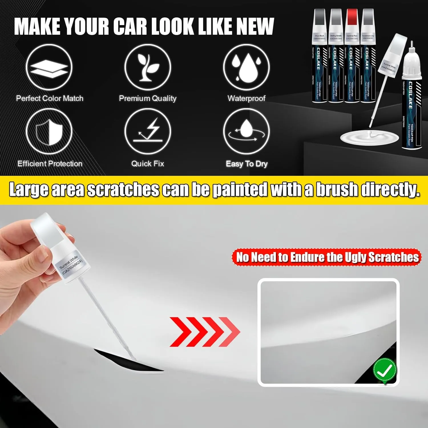Car Touch Up Paint(Onyx Black/Void Black(GBA/WA8555)) for GMC, Car Paint Scratch Repair Kit, Quick & Easy Solution to Repair, 2 in 1 Scratch Remover Pen with Color-Matched