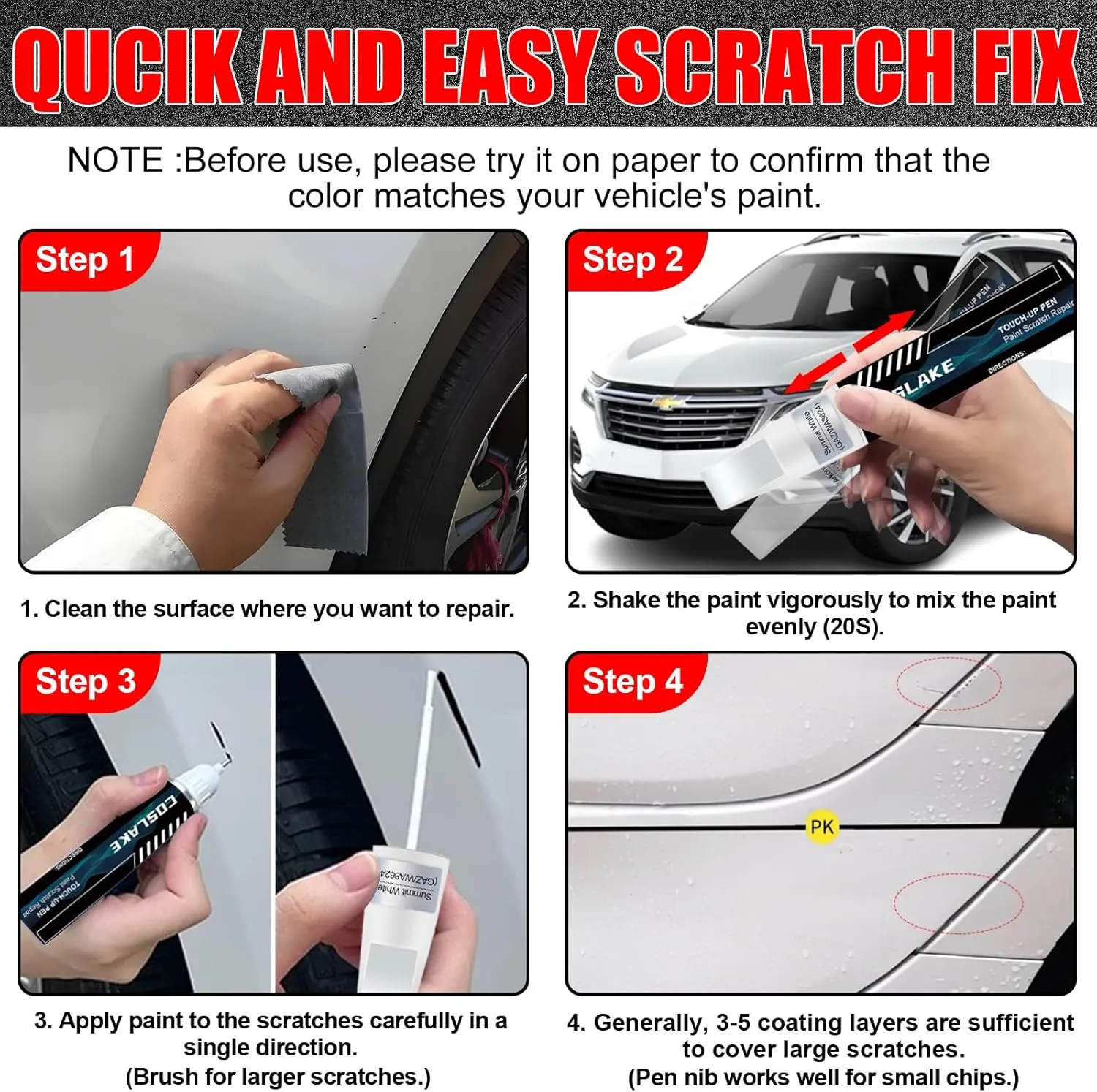 Car Touch Up Paint(Summit White/Interstellar White(GAZ/WA8624)) for GMC, Car Paint Scratch Repair Kit, Quick & Easy Solution to Repair, 2 in 1 Scratch Remover Pen with Color-Matched