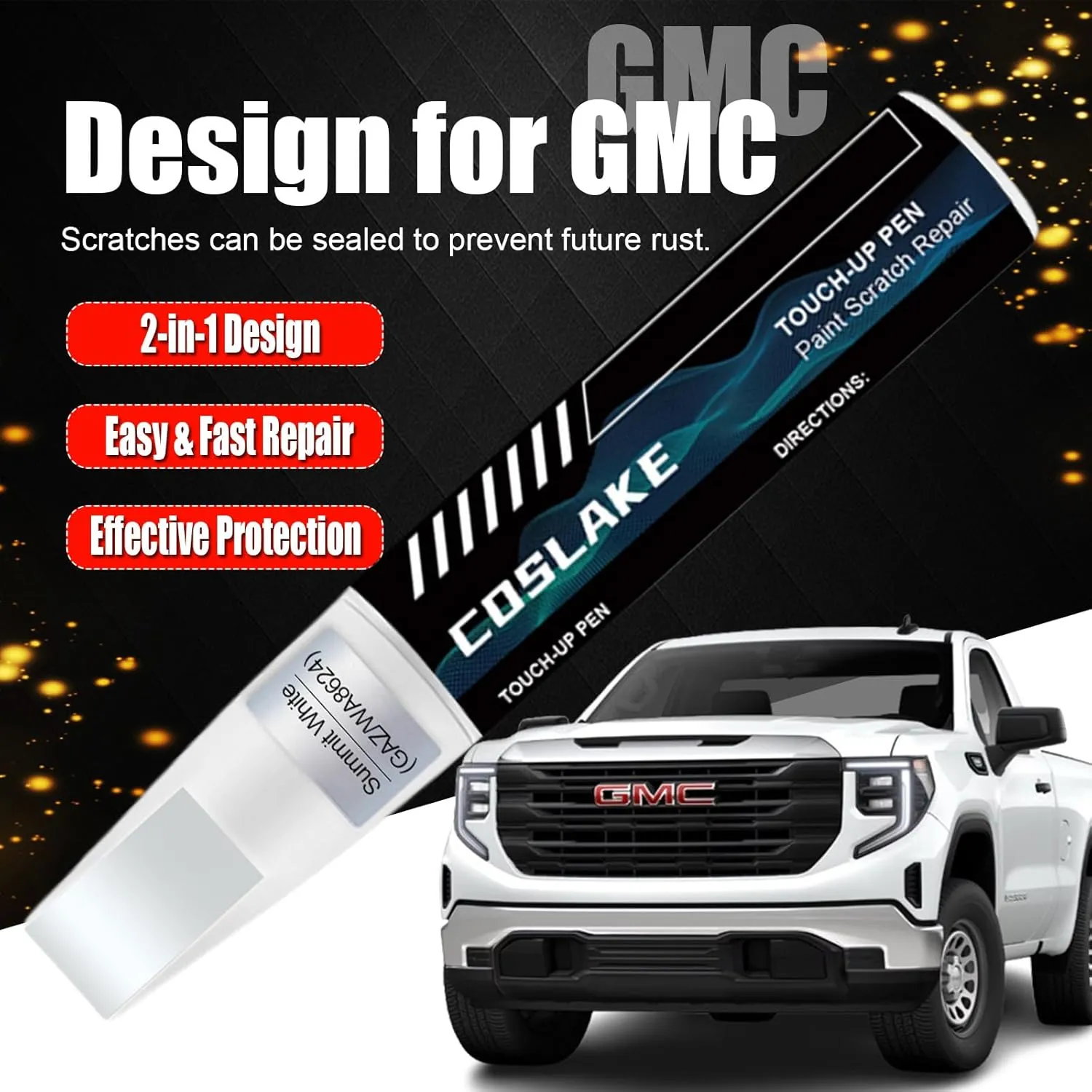 Car Touch Up Paint(Summit White/Interstellar White(GAZ/WA8624)) for GMC, Car Paint Scratch Repair Kit, Quick & Easy Solution to Repair, 2 in 1 Scratch Remover Pen with Color-Matched