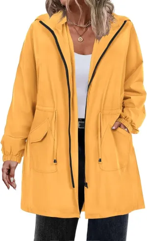 CARCOS Women Plus Size Raincoat Lightweight Waterproof Rain Jacket Travel Hooded Trench Coat XL-5XL