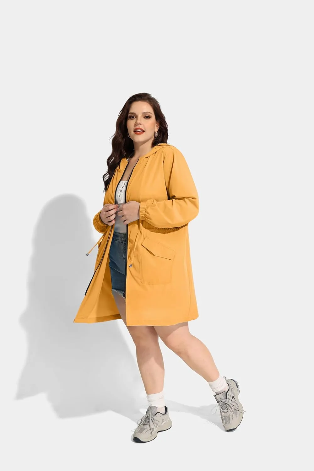 CARCOS Women Plus Size Raincoat Lightweight Waterproof Rain Jacket Travel Hooded Trench Coat XL-5XL