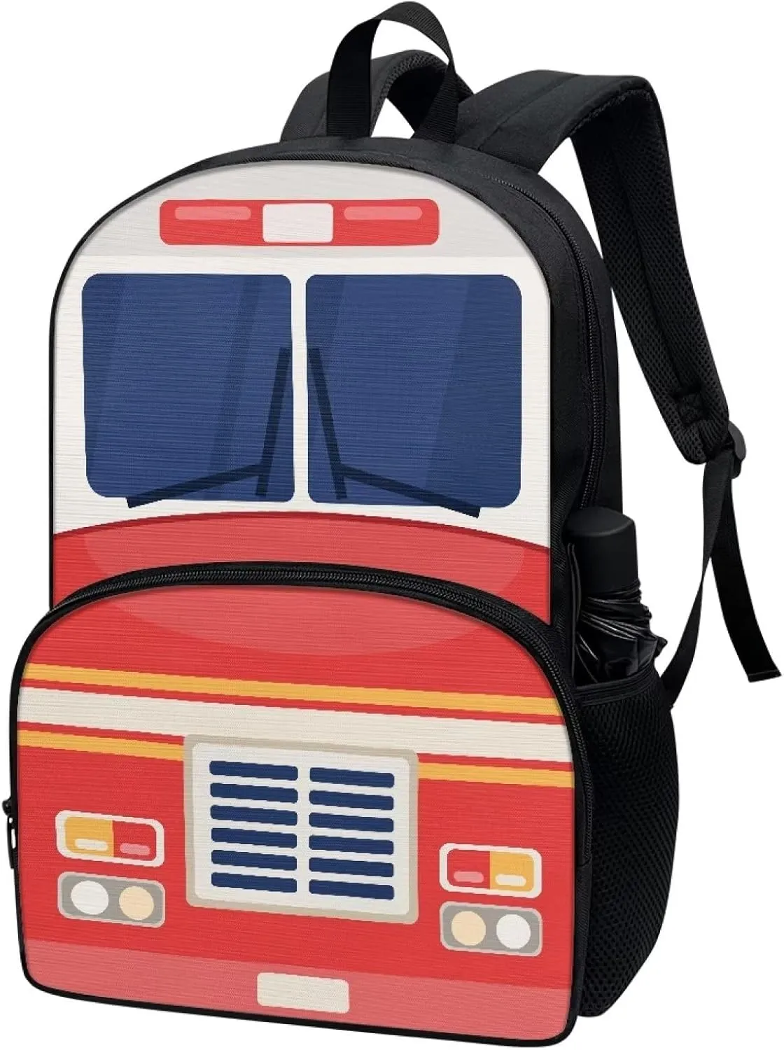 Cartoon Fire Truck Print Backpacks for Boys Girls Durable Soft Padded Back Lightweight School Bookbag Kids Student Campus Travel Large 17 Inch Cute Backpack with Front Pocket