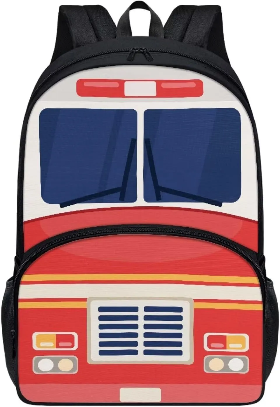 Cartoon Fire Truck Print Backpacks for Boys Girls Durable Soft Padded Back Lightweight School Bookbag Kids Student Campus Travel Large 17 Inch Cute Backpack with Front Pocket