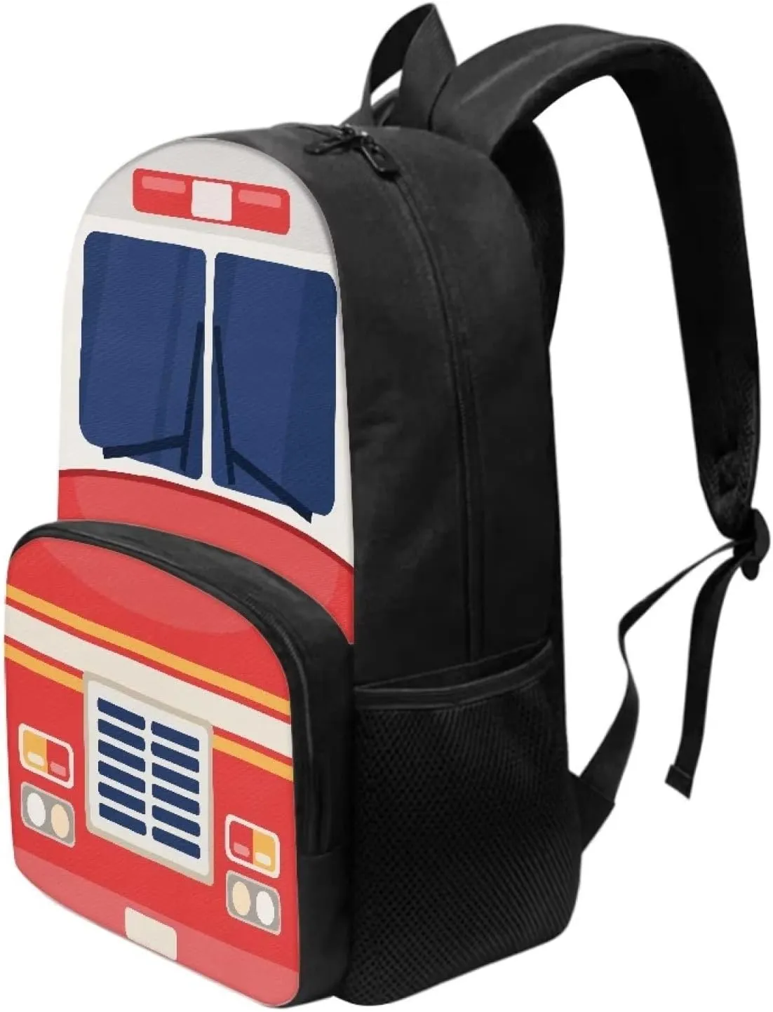 Cartoon Fire Truck Print Backpacks for Boys Girls Durable Soft Padded Back Lightweight School Bookbag Kids Student Campus Travel Large 17 Inch Cute Backpack with Front Pocket