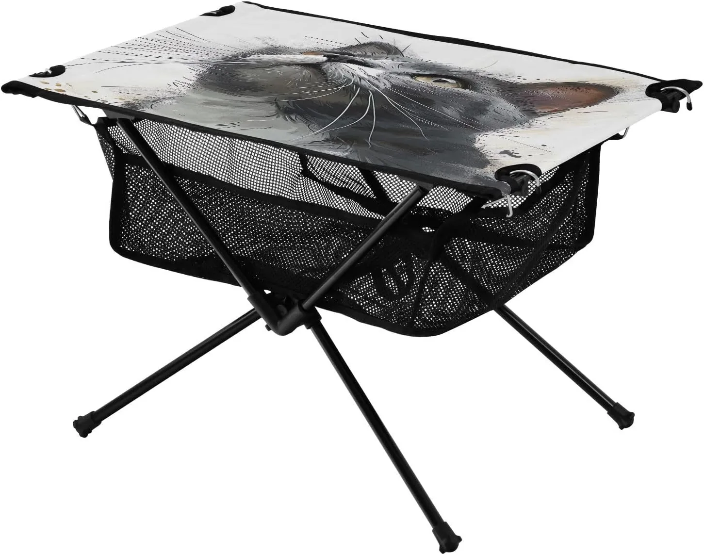 Cat Drawing Portable Folding Camping Table, Compact Lightweight Beach Table with Carrying Bag for Outdoor Picnics, BBQs, Camp