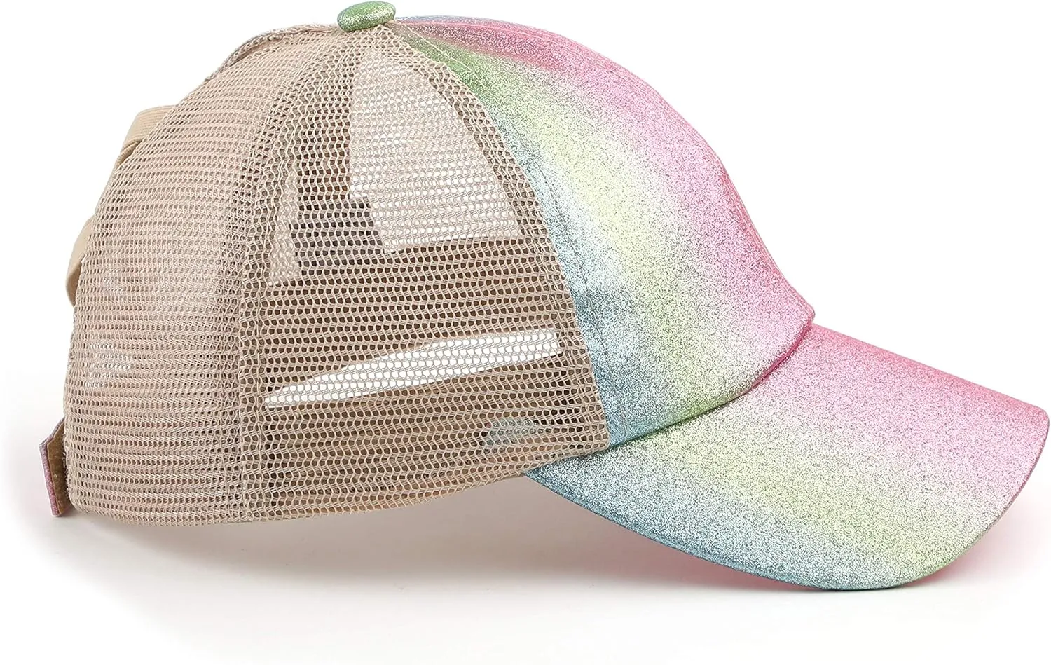 C.C Ponycap Messy High Bun Ponytail Adjustable Glitter Mesh Trucker Baseball Cap