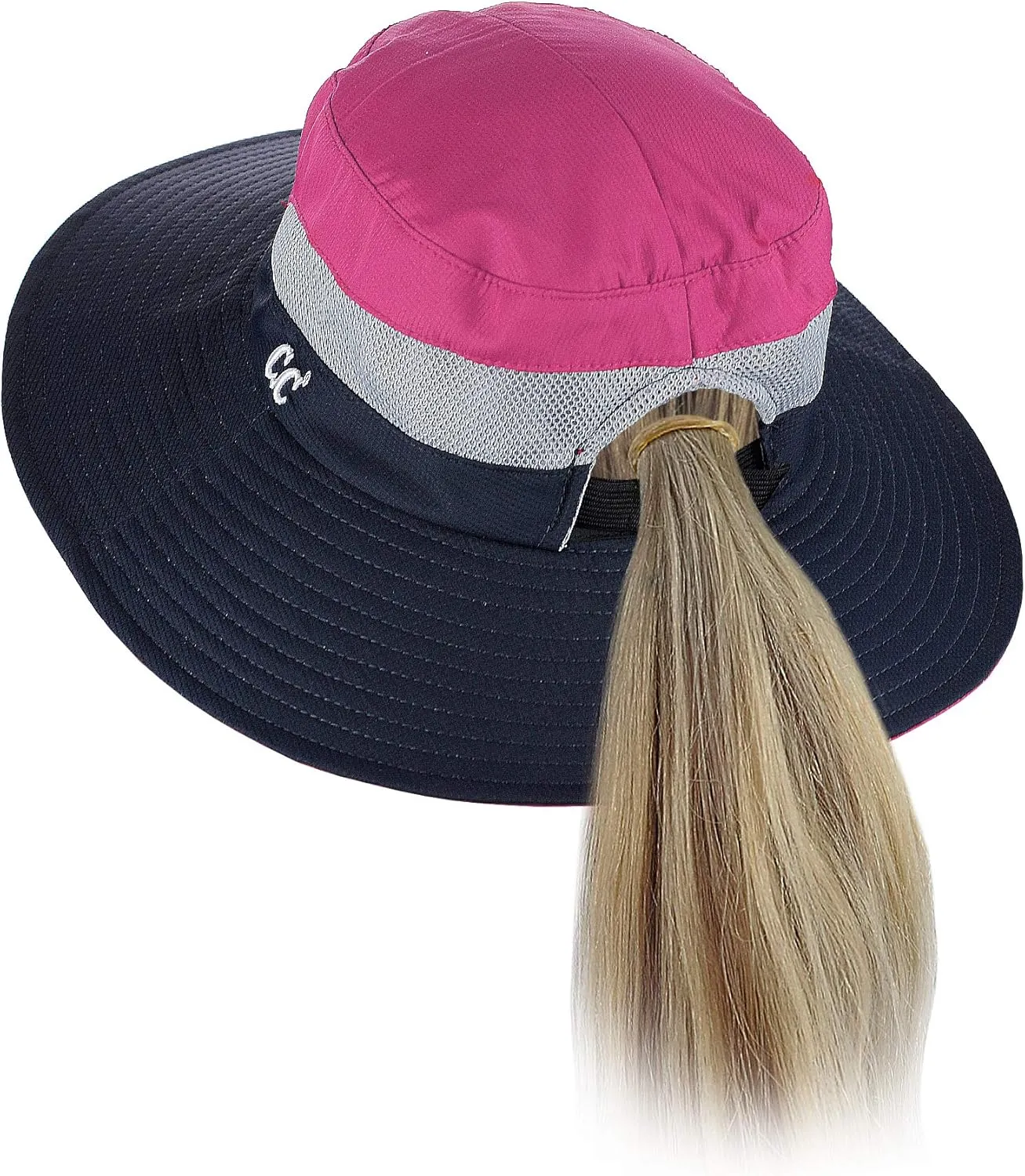 C.C Safari Sun Hat Wide Brim Hat with Ponytail Hole Packable UPF 50  for Hiking Camping