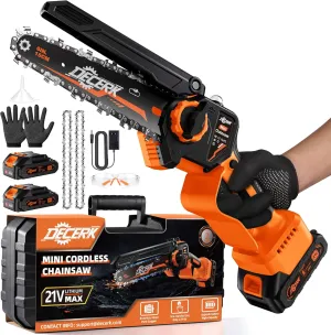 Chainsaw Cordless DECERK 6 Inch Mini Electric Chainsaw, Brushless Handheld Small Chain Saw with 2 Batteries for Camping/Trimming/Courtyard/Household, 2025 Best Gardener Gifts