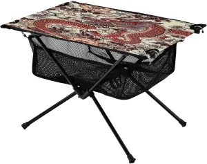 Chinese Red Dragon Portable Folding Camping Table, Compact Lightweight Beach Table with Carrying Bag for Outdoor Picnics, BBQs, Camp