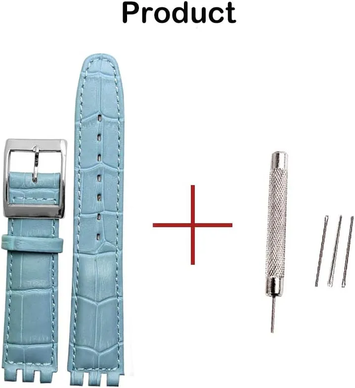 Choco&Man US Swatch Litchi Grain Cow Leather Stainless Steel Buckle Watch Band Strap with Tool Watch Width 17mm Replacement for Men's Swatch