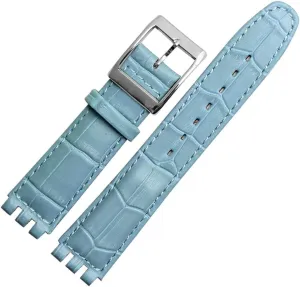 Choco&Man US Swatch Litchi Grain Cow Leather Stainless Steel Buckle Watch Band Strap with Tool Watch Width 17mm Replacement for Men's Swatch