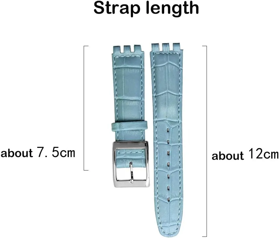 Choco&Man US Swatch Litchi Grain Cow Leather Stainless Steel Buckle Watch Band Strap with Tool Watch Width 17mm Replacement for Men's Swatch