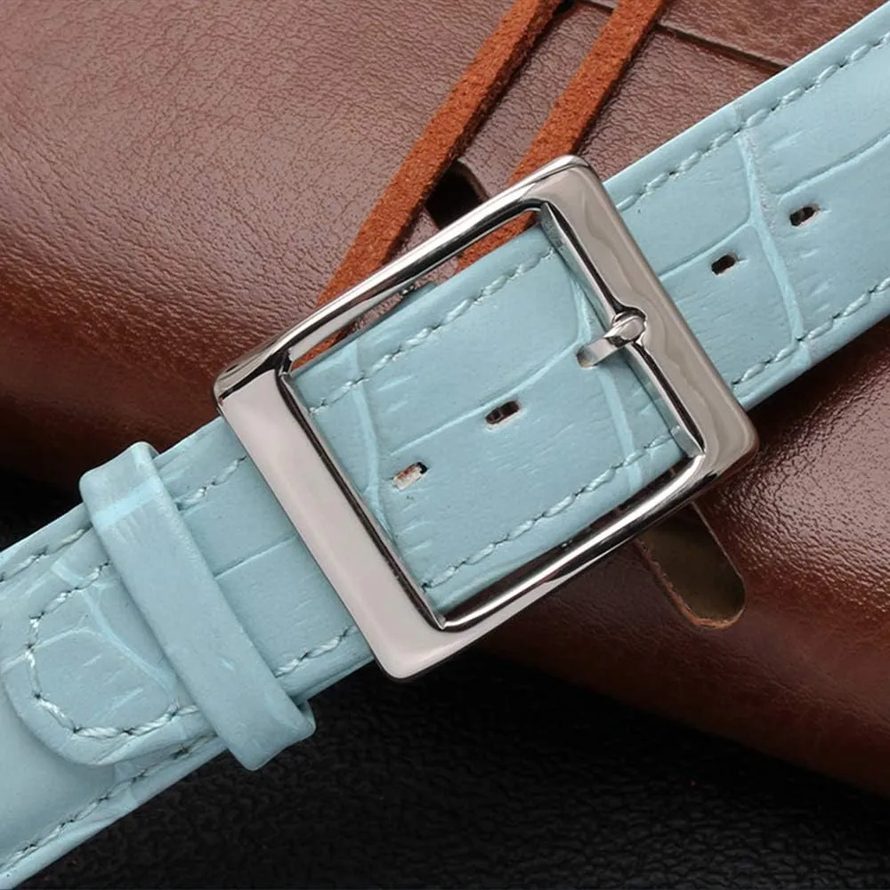 Choco&Man US Swatch Litchi Grain Cow Leather Stainless Steel Buckle Watch Band Strap with Tool Watch Width 17mm Replacement for Men's Swatch