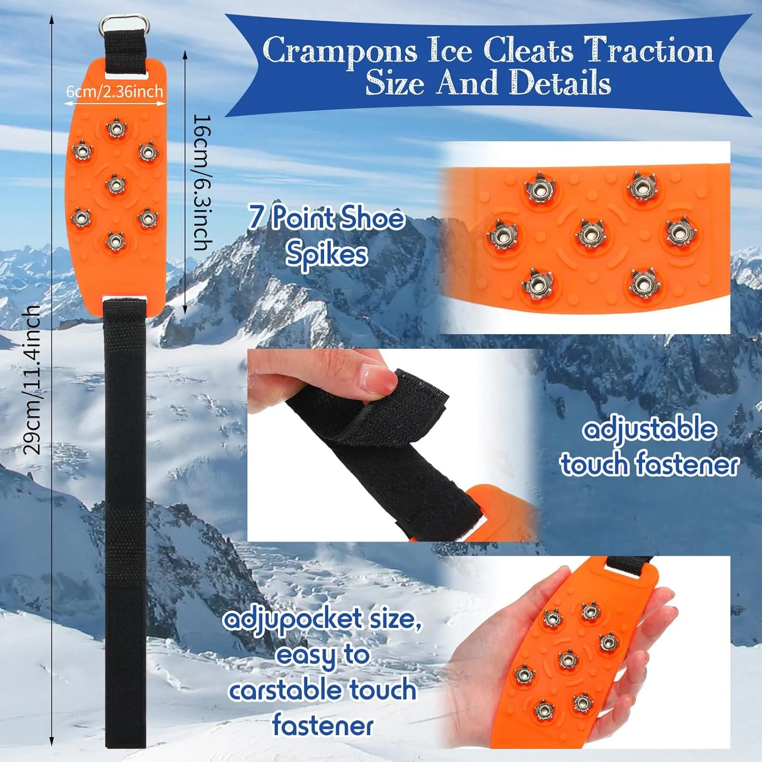 Chuarry 10 Pairs 7 Point Crampon Traction Crampons Spikes Cleats Anti-Skid Traction Grips for Shoes and Boots Walking, Hiking