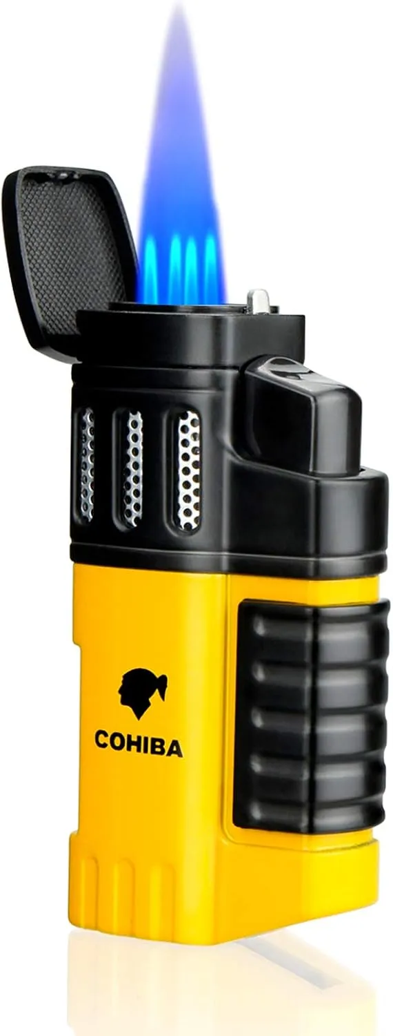 Cigar Lighter 4 Torch Jet Flame with Punch Ashtray Set Windproof Butane Fuel Lighter Refillable