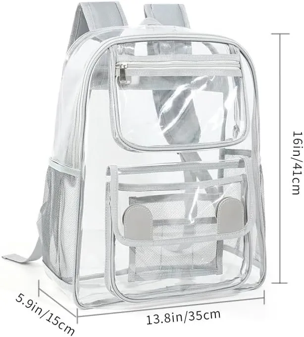 Clear Backpack Duty PVC Transparent Backpacks with Reinforced Strap Stitches & Large Capacity. (COLOR6,Large)