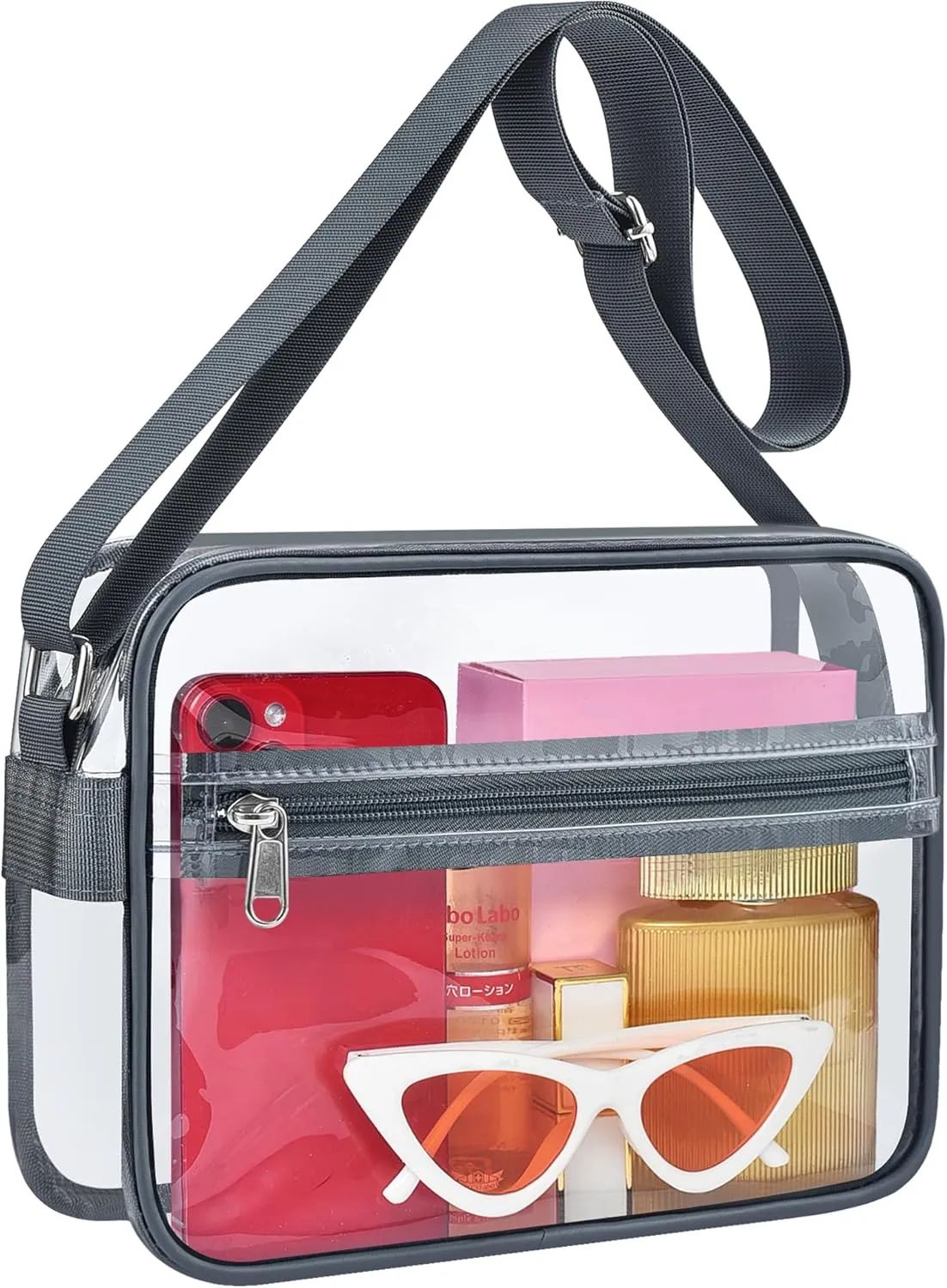 Clear Crossbody Messenger Shoulder Bag for Stadium Events, Clear Purse for Work Travel Concert and Sport Events