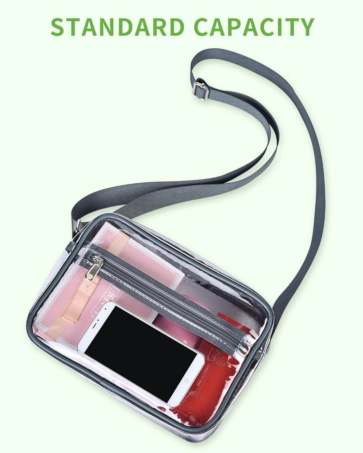 Clear Crossbody Messenger Shoulder Bag for Stadium Events, Clear Purse for Work Travel Concert and Sport Events