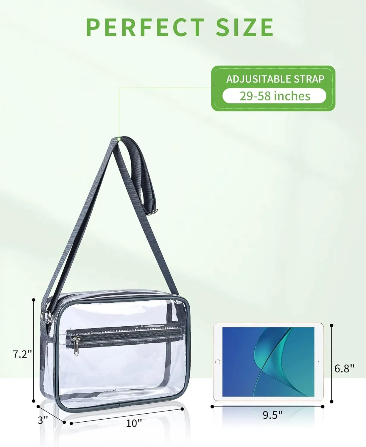 Clear Crossbody Messenger Shoulder Bag for Stadium Events, Clear Purse for Work Travel Concert and Sport Events