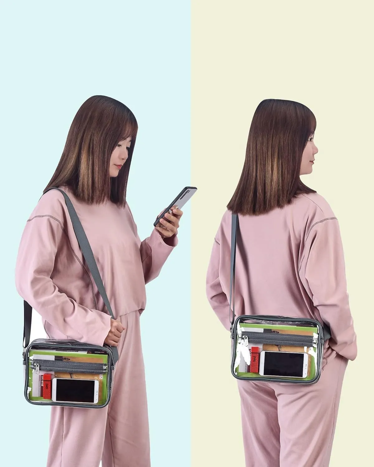 Clear Crossbody Messenger Shoulder Bag for Stadium Events, Clear Purse for Work Travel Concert and Sport Events