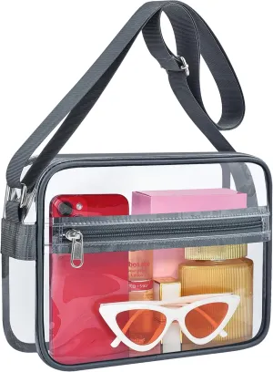 Clear Crossbody Messenger Shoulder Bag for Stadium Events, Clear Purse for Work Travel Concert and Sport Events