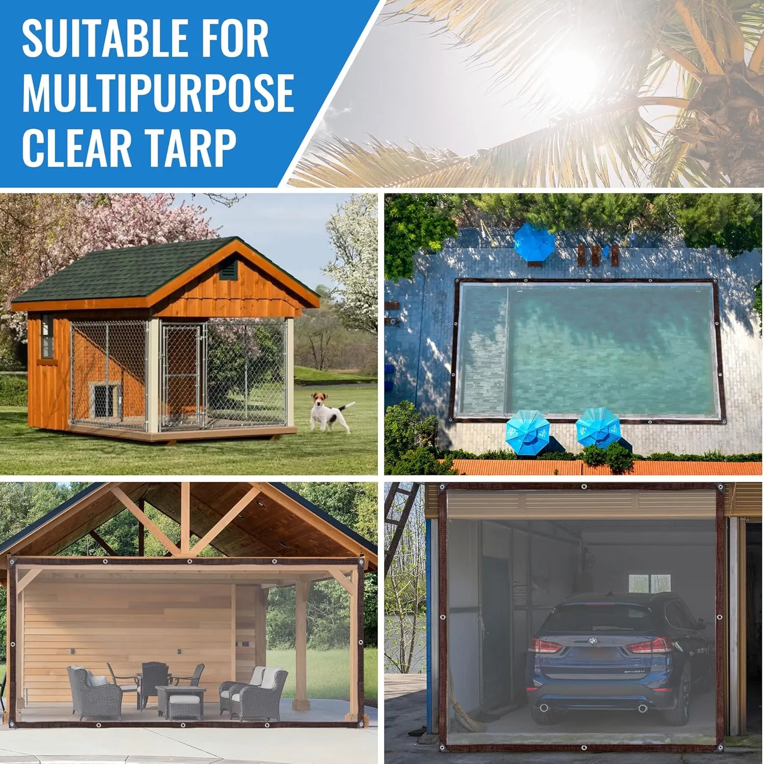 Clear Thicken Waterproof Tarp, 10 x 16.5 FT Rainproof Covering, Heavy Duty Anti Tear Tarp with Grommets, Windproof and Snowproof Poly Tarpaulin for Patio, Plants, Henhouse, Garden, Porch