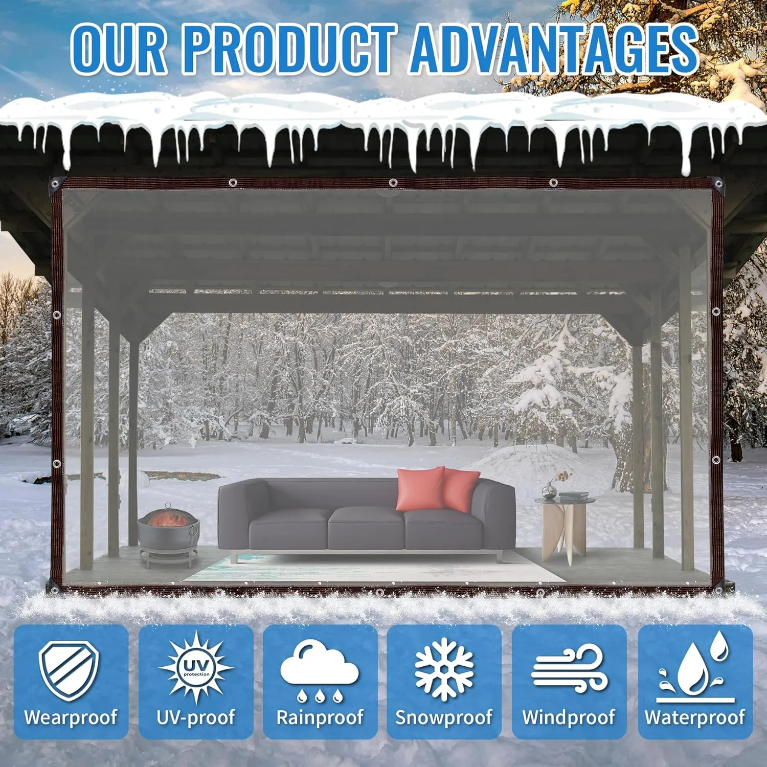 Clear Thicken Waterproof Tarp, 10 x 16.5 FT Rainproof Covering, Heavy Duty Anti Tear Tarp with Grommets, Windproof and Snowproof Poly Tarpaulin for Patio, Plants, Henhouse, Garden, Porch