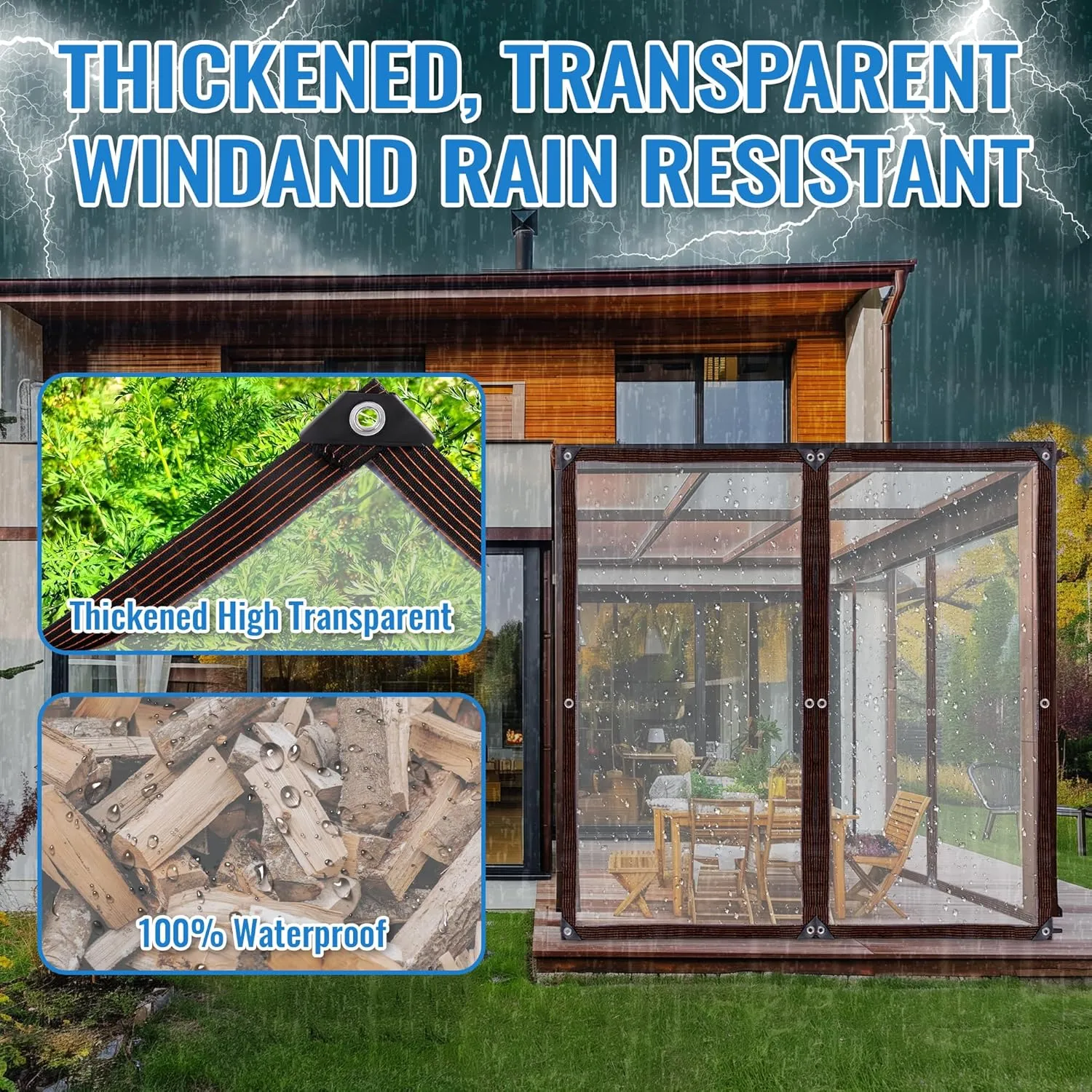 Clear Thicken Waterproof Tarp, 10 x 16.5 FT Rainproof Covering, Heavy Duty Anti Tear Tarp with Grommets, Windproof and Snowproof Poly Tarpaulin for Patio, Plants, Henhouse, Garden, Porch