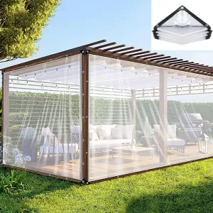 Clear Waterproof Tarps,Transparent Heavy Duty Water Resistant Tarp Cover,7x7 Ft 7x10ft 7x13ft Tarpaulin Transparent of Patio,for Patio,Porch and Outdoor(20x20 ft(6x6m))
