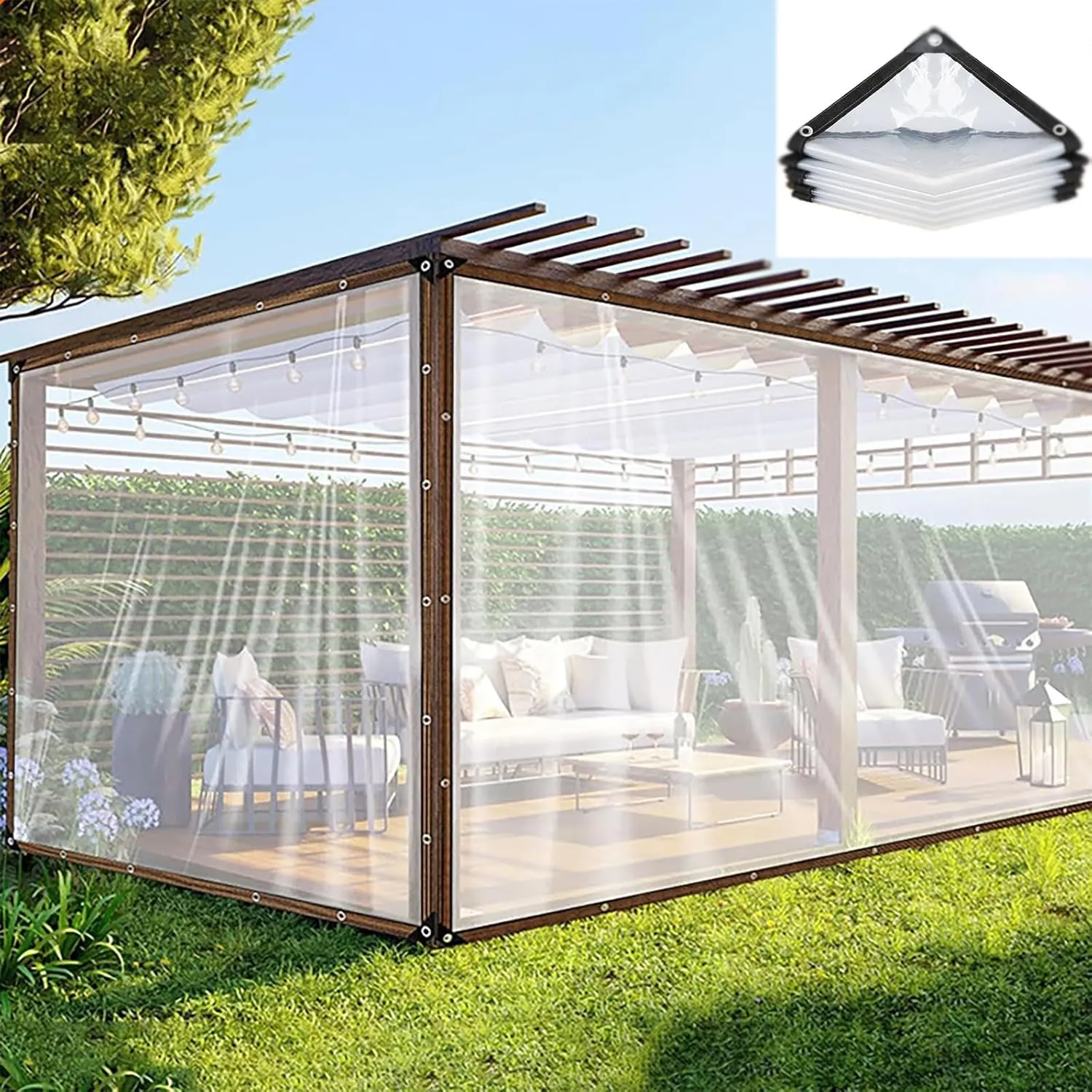 Clear Waterproof Tarps,Transparent Heavy Duty Water Resistant Tarp Cover,7x7 Ft 7x10ft 7x13ft Tarpaulin Transparent of Patio,for Patio,Porch and Outdoor(20x20 ft(6x6m))